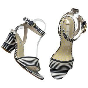 Boden Sandals 6 37 Kristen Navy Stripe Block Heel Leather Sole Nautical Preppy
